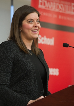 SIUE School of Business alumna Betsy Hall Collins, director of global public policy for Walmart, was the featured speaker at the School's Executive Power Speaker Series breakfast.