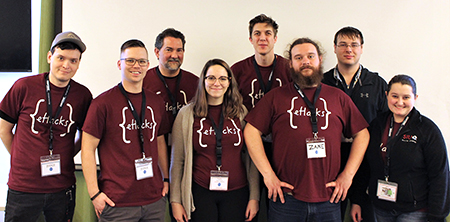 SIUE eHacks organizers (L-R) included Jared Schooley, Justin Bruce, Dr. Dennis Bouvier, Taylor Dowdy, Eli Ball, Zane Norris, Jacob Novosad and Meg Heisler. Zach Anderson is not pictured.