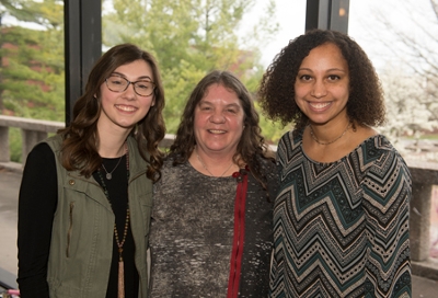 Among the scholarship and award recipients were Lauryn Ritterbusch (L) and Kelsey Walker (R). Standing between the two is Kit Burkett, daughter of Robert and Lucy Engbretson.