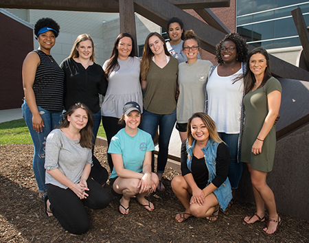 Students participating in the Uganda travel study include (front L-R) Katherine Wilson, Cheyenne Durham, Chelsea Franklin, (back L-R) Brianna Reed, Lauren Pruitt, Mica Coleman, Sarah Geatley, Mikayla Colenburg (far back), Haley Adrian, Arné Burns and Brianna Bowles.