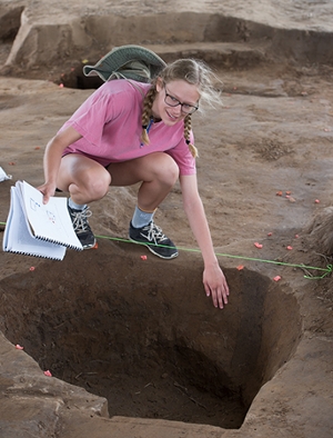 SIUE senior Clara Riechmann describes the archaeological processes happening on campus during this summer’s archeological field school.