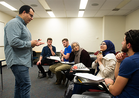 SIUE Visiting Fulbright Scholar Wajdi Balloumi, of Tunisia, teaches a course on Arabic.