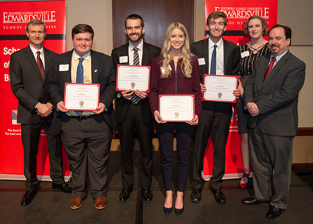 Nine School of Business students were honored with the Delta Sigma Pi Key Award for achieving a 4.0 grade point average.