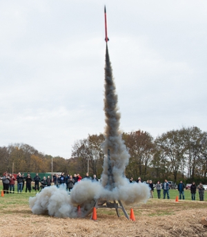 Members of SIUE’s Cougar Rockets student organization launched a rocket on campus in Nov. 2018.