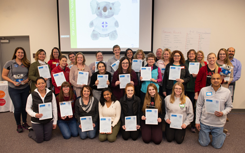 A group of 30 SOP faculty and staff completed the Mental Health First Aid training program. MHFA facilitators are Dr. Misty Gonzalez (far left) and Dr. Kelly Gable (far right in second row from front).