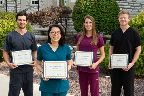 SIU School of Dental Medicine Dean’s Scholarship recipients include (L-R) Jordan Bolletta, Janice Choo, Brooklynn White and Rhett Farmer. 