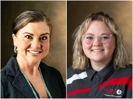SOPHE Collegiate Champions and SIUE public health majors (L-R) Bridget Patrick and Samantha Moxley.