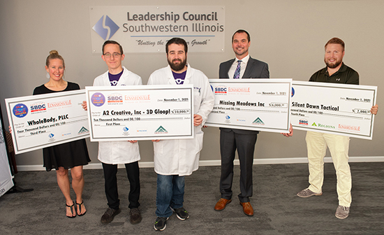 MESC winners included (L-R) Rebecca Willmann-Albrecht with WholeBody, PLLC (third place), Andrew Mayhall and Andrew Martinussen with A2 Creative, Inc. – 3D Gloop! (first place), Jesse Campbell with Missing Meadows, Inc. (secon