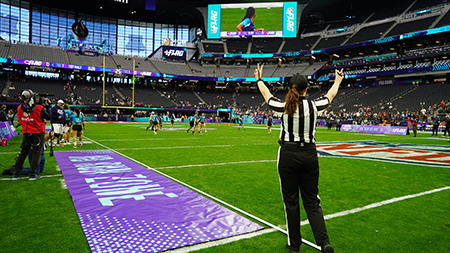 SIUE’s Sarah Ortiz officiates the 2022 NFL Flag Football Championship Tournament at Pro Bowl held in Las Vegas.