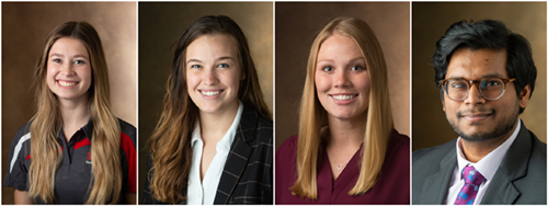 2021 SIU System Distinguished Student Service Award winners (L-R) Hailee O’Dell, Emily Love, Alison Long and Aneesh Asokan.