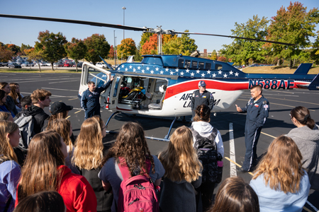 Air Evac Lifeteam landed on SIUE’s campus informing nursing students about flight nursing. 