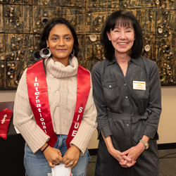 (L-R) Tiwari Priyanka, master’s accounting student from Nepal, and Exective Director of the Office of International Affairs Mary Weishaar, PhD.