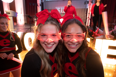 SIUE cheerleaders wear glow glasses the event’s glow party.  