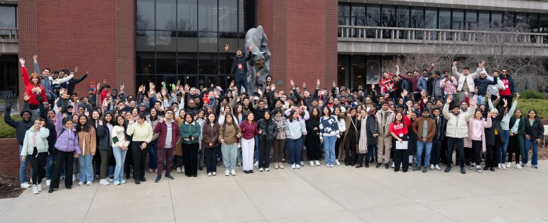 International Students 2024 pose at Cougar Statue