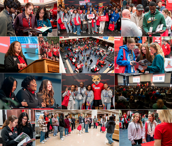 collage of students visiting booths on SIUE campus