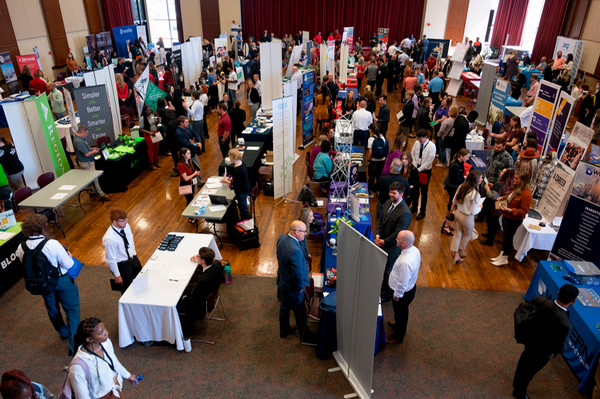 Birds eye view of busy career fair