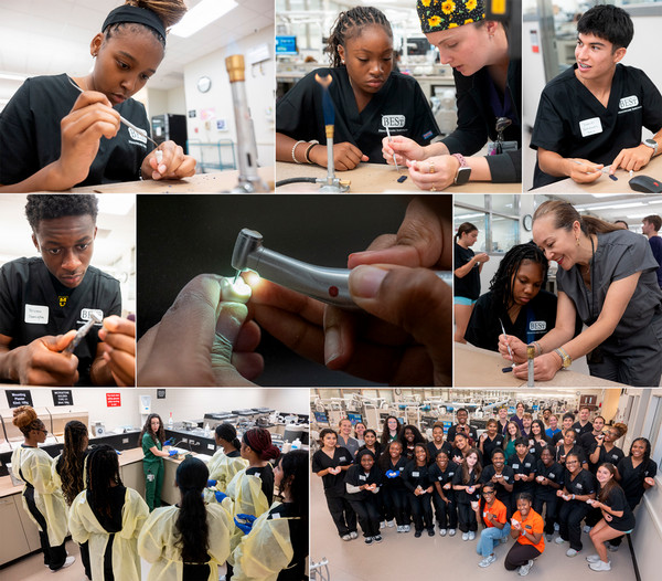 Collage of students learning dentistry lab work