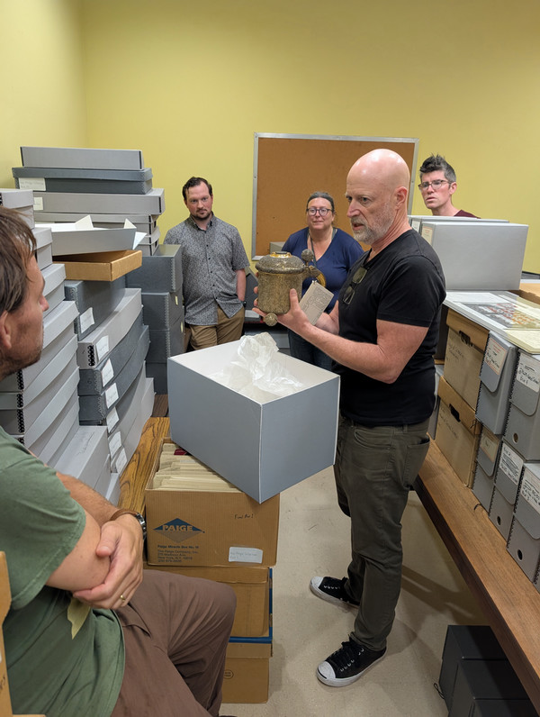 From left: The Whitman Team with Zachary Palitzsch (at back, facing camera), University Archivist and Special Collections Librarian at Southern Illinois University Edwardsville."