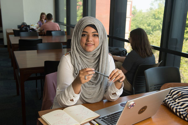 International Student in the Library at SIUE 