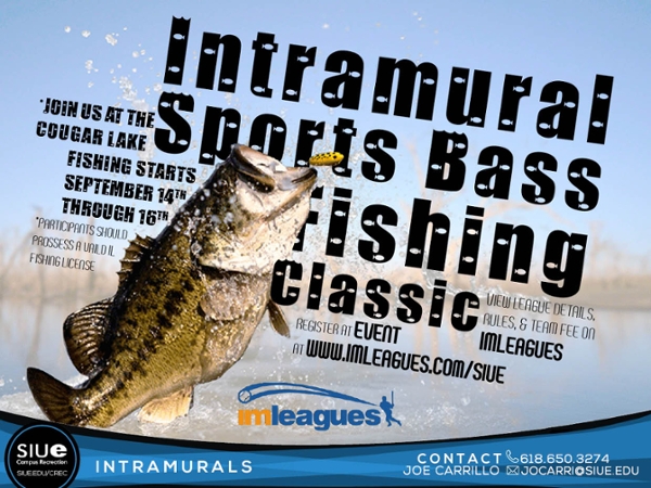 Intramural Bass Fishing Classic September 14th to 16th at Cougar Lake.