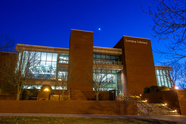 Lovejoy Library in the evening 