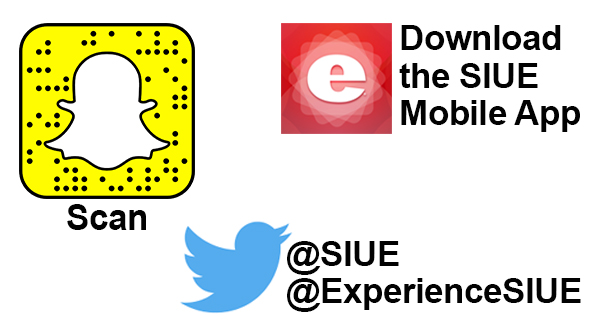 SnapChat code, SIUE mobile app icon and Twitter accounts