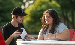 SIUE students work outside in the quad.