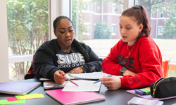 Two SIUE Students work on a project.