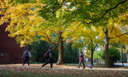 SIUE student walking on campus.