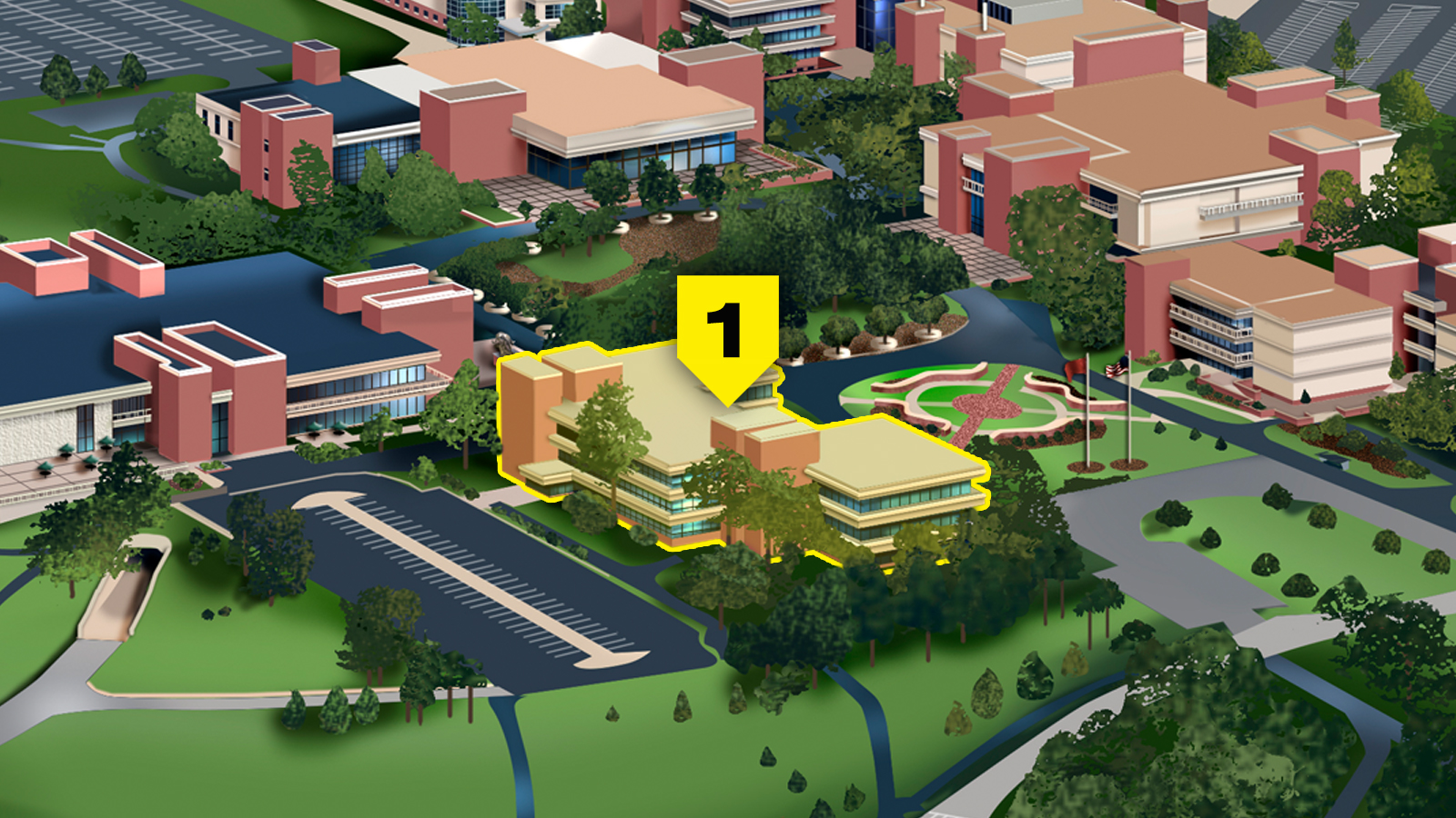 campus map highlight on rendleman hall