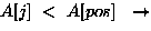 $A[j] ~<~ A[pos] ~~ \rightarrow$