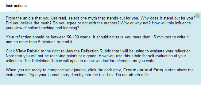 Instructions for Journal Assignment