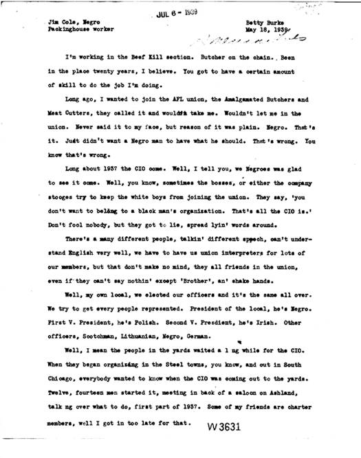 Image 1 of 2, [Jim Cole, Negro Packinghouse Worker] - 